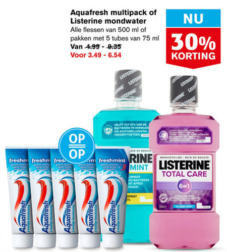 Aquafresh   mondwater, tandpasta folder aanbieding bij  Hoogvliet - details