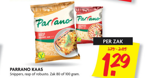 Parrano   geraspte kaas folder aanbieding bij  Dekamarkt - details