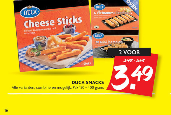 Duca   loempia, kaassnacks folder aanbieding bij  Dekamarkt - details