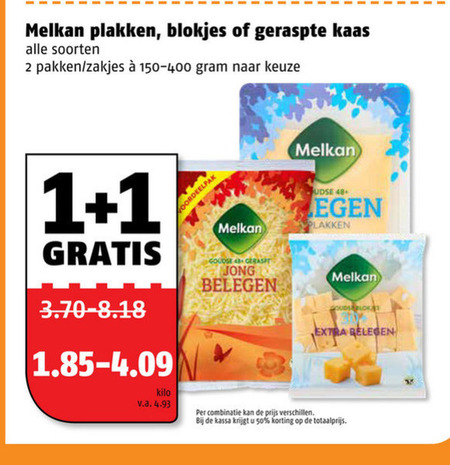 Melkan   geraspte kaas, kaasplakken folder aanbieding bij  Poiesz - details