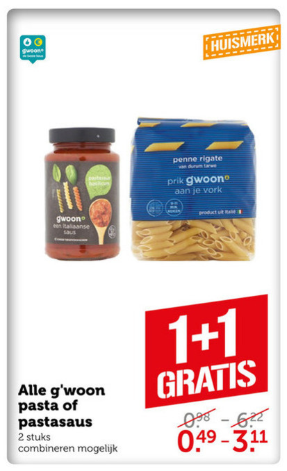 Gwoon   pastasaus, penne rigate folder aanbieding bij  Coop - details