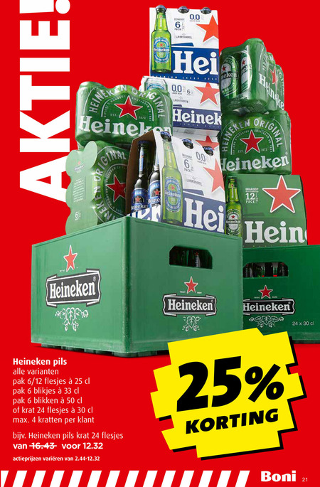 Heineken   krat bier, blikje bier folder aanbieding bij  Boni - details