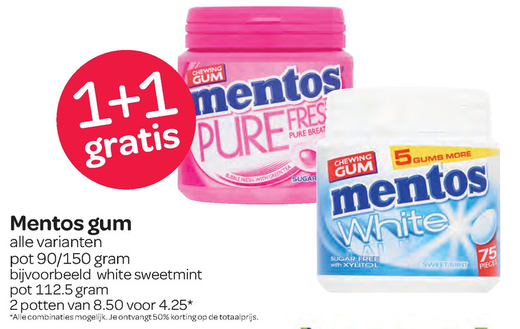 Mentos   kauwgom folder aanbieding bij  Spar - details