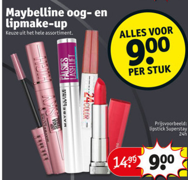 Maybelline   lipstick, mascara folder aanbieding bij  Kruidvat - details