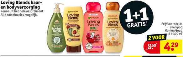 Garnier Loving Blends   shampoo, bodylotion folder aanbieding bij  Kruidvat - details