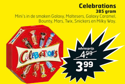 Celebrations   mini chocoladerepen folder aanbieding bij  Trekpleister - details