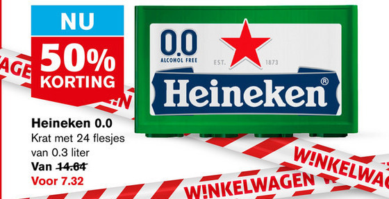 Heineken 0.0   krat bier folder aanbieding bij  Hoogvliet - details