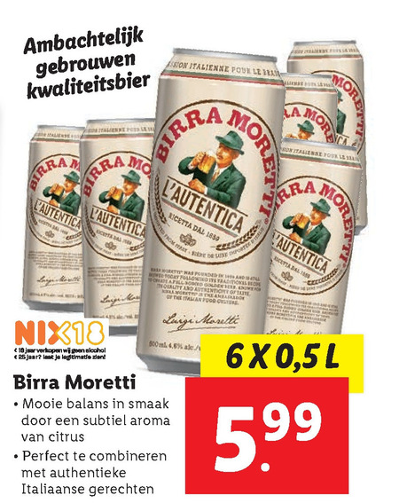 Birra Moretti   blikje bier folder aanbieding bij  Lidl - details