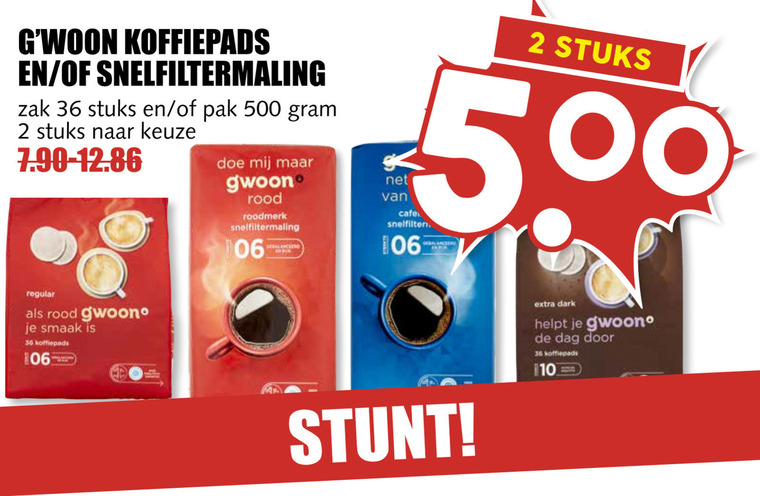 Gwoon   koffie, koffiepad folder aanbieding bij  MCD Supermarkt Basis - details