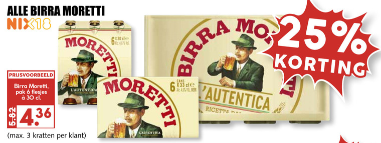 Birra Moretti   krat bier, blikje bier folder aanbieding bij  MCD Supermarkt Basis - details