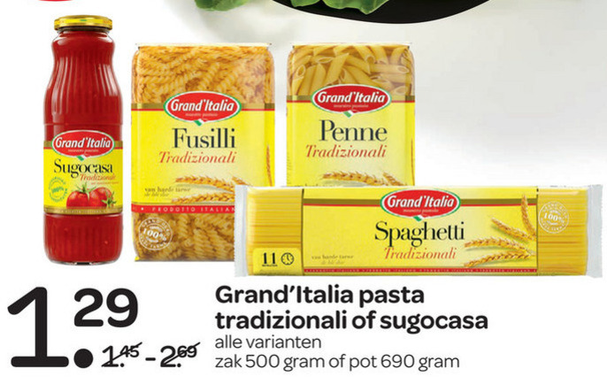 Grand Italia   pasta, fusilli folder aanbieding bij  Spar - details