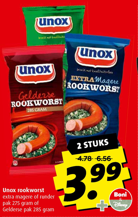 Unox   rookworst folder aanbieding bij  Boni - details