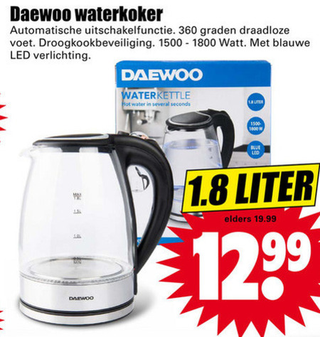 Daewoo   waterkoker folder aanbieding bij  Dirk - details