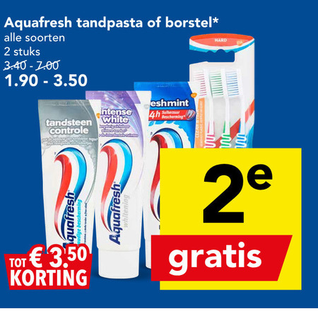 Aquafresh   tandenborstel, tandpasta folder aanbieding bij  Deen - details