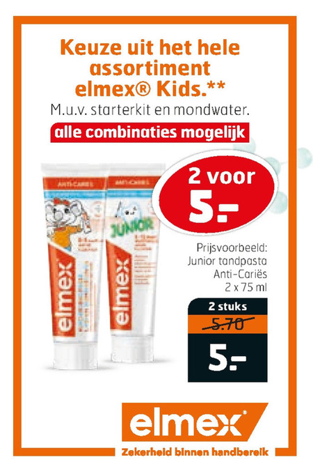 Elmex   tandpasta folder aanbieding bij  Trekpleister - details