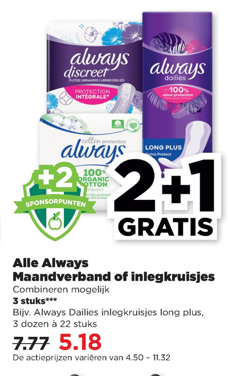 Always   maandverband, inlegkruisjes folder aanbieding bij  Plus - details