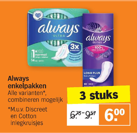 Always   inlegkruisjes, maandverband folder aanbieding bij  Albert Heijn - details