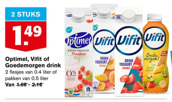 Optimel   drinkyoghurt folder aanbieding bij  Hoogvliet - details