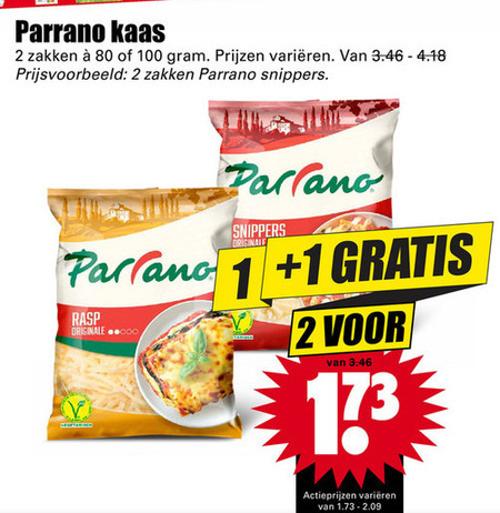 Parrano   geraspte kaas folder aanbieding bij  Dirk - details