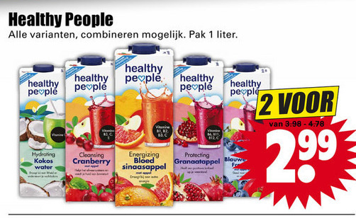 Healthy People   vruchtensap folder aanbieding bij  Dirk - details