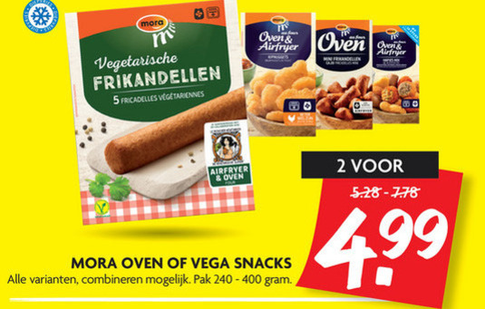 Mora   frikandellen, snack folder aanbieding bij  Dekamarkt - details