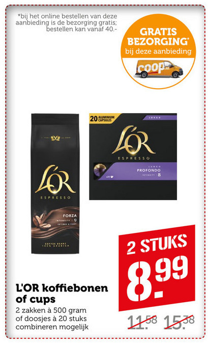 Douwe Egberts L Or   koffiecups, koffiebonen folder aanbieding bij  Coop - details