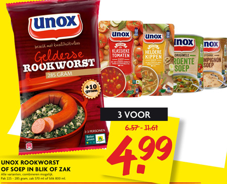 Unox   soep, rookworst folder aanbieding bij  Dekamarkt - details