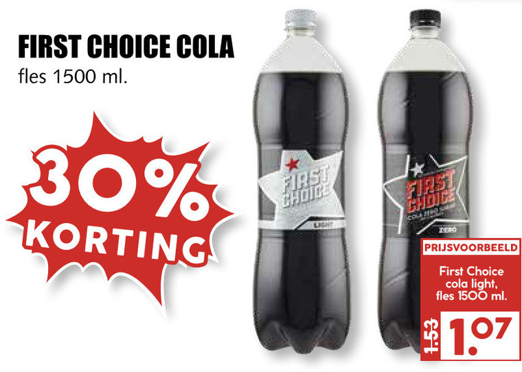 First Choice   cola folder aanbieding bij  MCD Supermarkt Basis - details