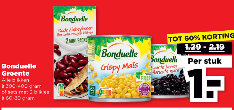 Bonduelle   groenteconserven, mais folder aanbieding bij  Plus - details