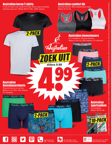 Australian   heren t-shirt, dames boxershort folder aanbieding bij  Dirk - details