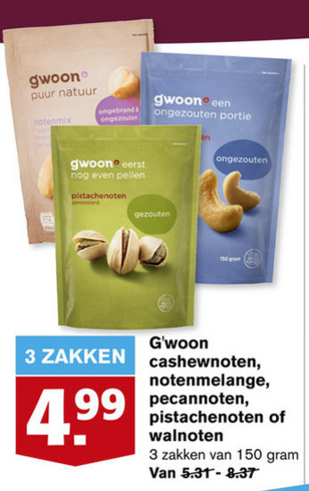 Gwoon   cashewnoten, walnoten folder aanbieding bij  Hoogvliet - details