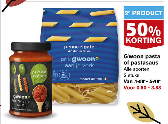 Gwoon   pasta, penne rigate folder aanbieding bij  Hoogvliet - details