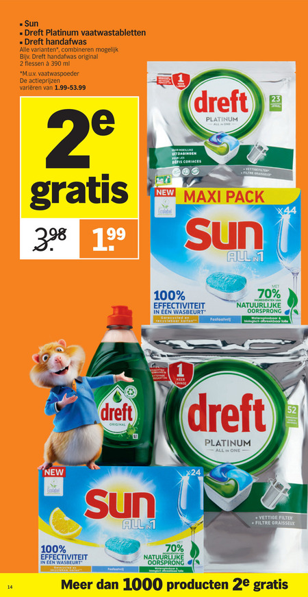 Dreft   afwasmiddel, vaatwasmiddel folder aanbieding bij  Albert Heijn - details