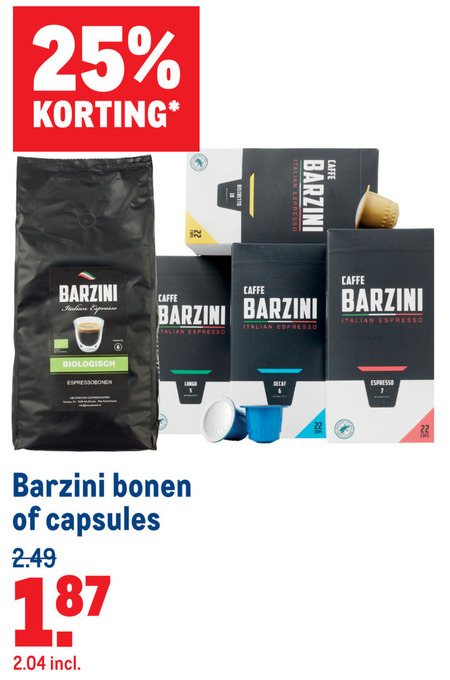 Barzini   koffiebonen, koffiecups folder aanbieding bij  Makro - details