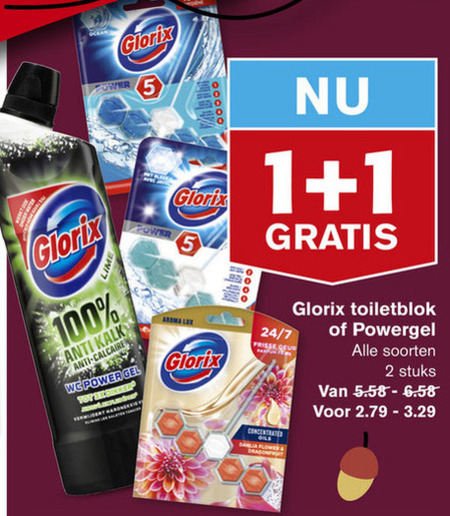 Glorix   toiletreiniger, toiletblok folder aanbieding bij  Hoogvliet - details