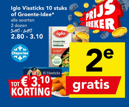 Iglo   vissticks, diepvriesgroente folder aanbieding bij  Deen - details