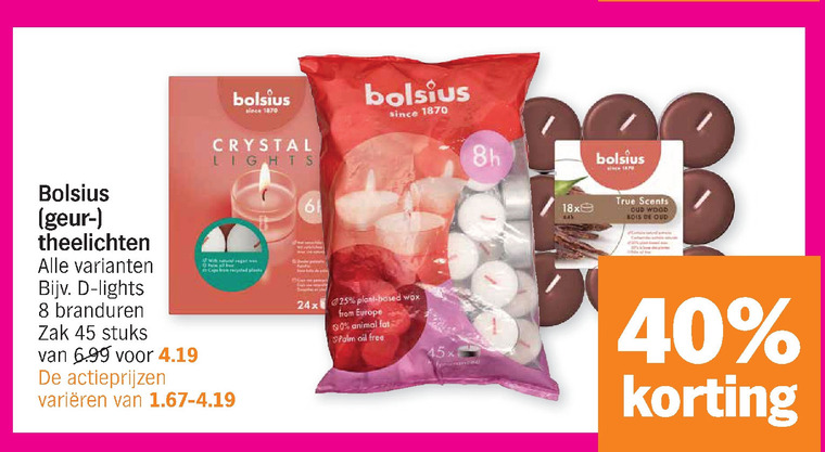 Bolsius   geurtheelichten, theelicht folder aanbieding bij  Albert Heijn - details