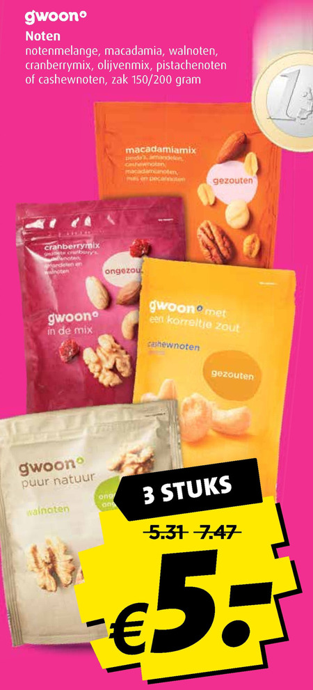 Gwoon   noten, cashewnoten folder aanbieding bij  Boni - details