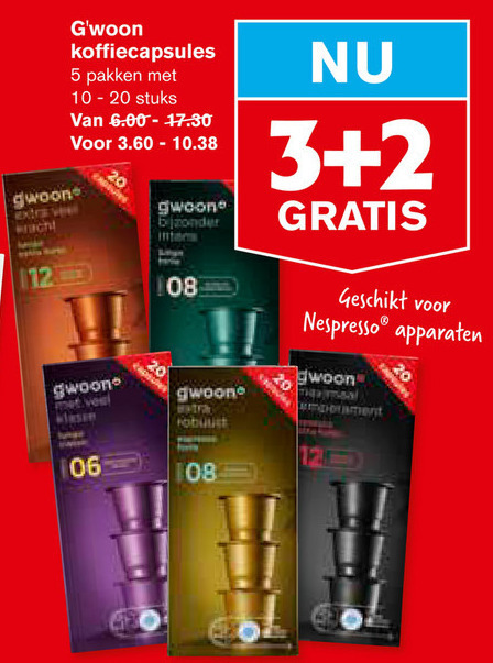 Gwoon   koffiecups folder aanbieding bij  Hoogvliet - details