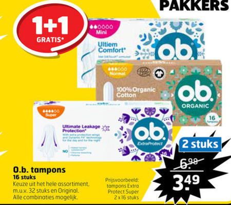 O.B.   tampons folder aanbieding bij  Trekpleister - details