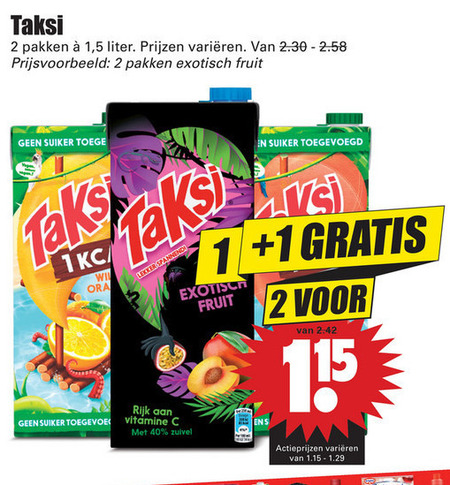 Taksi   fruitdrank folder aanbieding bij  Dirk - details