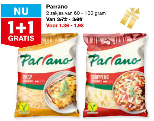 Parrano   geraspte kaas folder aanbieding bij  Hoogvliet - details