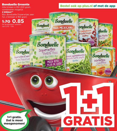 Bonduelle   groenteconserven folder aanbieding bij  Plus - details