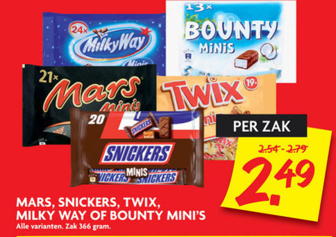 Bounty   mini chocoladerepen folder aanbieding bij  Dekamarkt - details