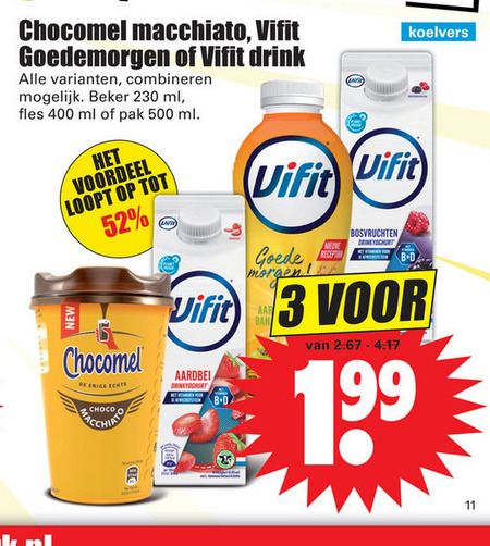 Vifit   drinkyoghurt, chocolademelk folder aanbieding bij  Dirk - details