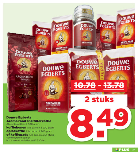 Douwe Egberts   koffie, koffiebonen folder aanbieding bij  Plus - details