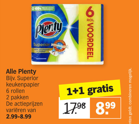 Plenty   keukenpapier folder aanbieding bij  Albert Heijn - details