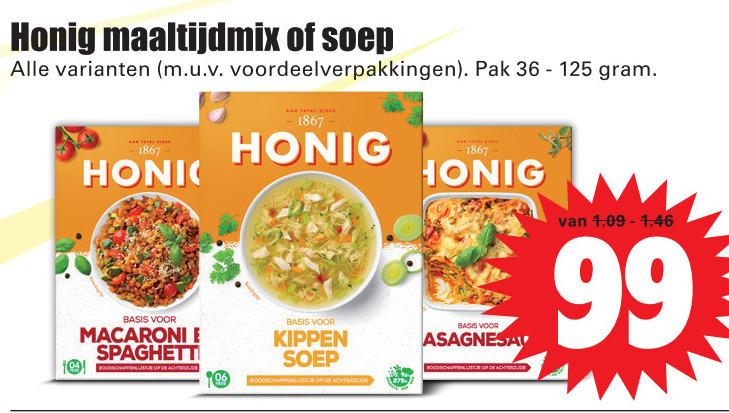 Honig   soep, maaltijdmix folder aanbieding bij  Dirk - details