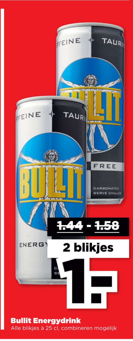 Bullit   energiedrank folder aanbieding bij  Plus - details