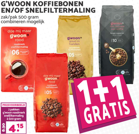 Gwoon   koffiebonen, koffie folder aanbieding bij  MCD Supermarkt Basis - details